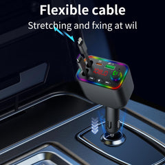 Retractable Car Charger, Wireless Bluetooth 5.3 FM Transmitter 100W USB C 4 in 1 Fast Car Charger Adapter,iPhone 16 Fast Charging-for iPhone 16 15 14 13 12 Android