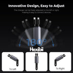 Hexibii 4 in 1 Fast Car Phone Charger, Retractable Car Charger, 60W, Retractable Cables (2.6Ft) and 2 USB Ports Car Charger Adapter, Compatible with iPhone 15/15 Pro Max/14 Pro Max/13/12/11,Galaxy S23/22,Pixel