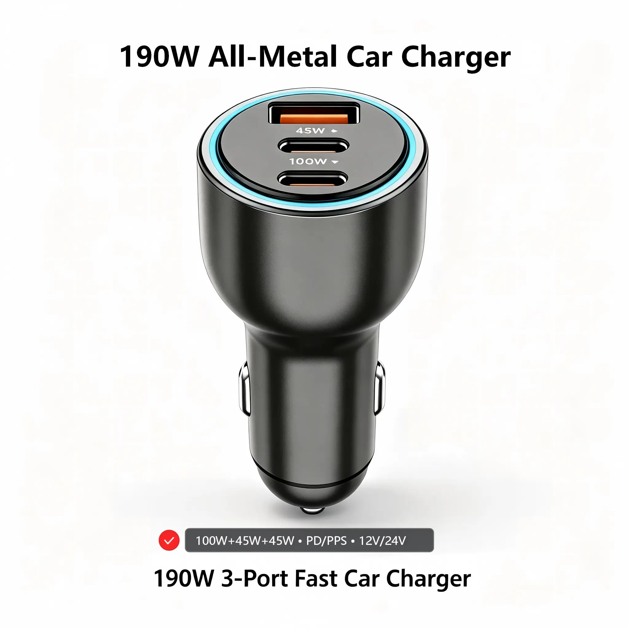HEXIBII mini laptop car charger, All-Metal 190W 3-Port Fast , 100W PD USB-C Car Cigarette Lighter Charger for Laptop, iPhone 15/16/17, Android, Drone & Electric Baby Seat tiktokshopbacktoschool,back to school,back to school haul