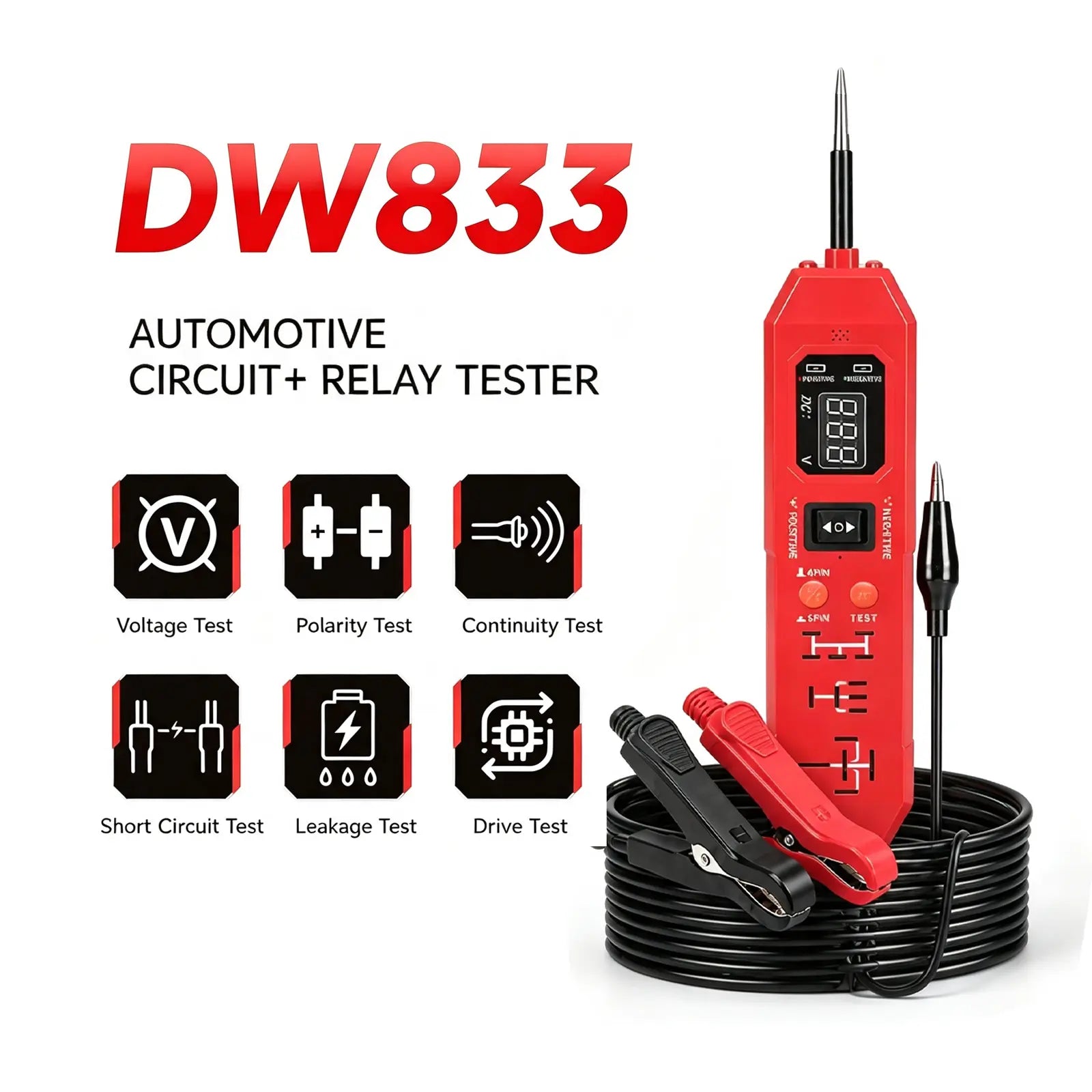 Hexibii Automotive Circuit & Relay Tester,12V/24V Vehicle Electrical Diagnostic Probe,Voltage Polarity Continuity Short Circuit Detector for Auto Repair