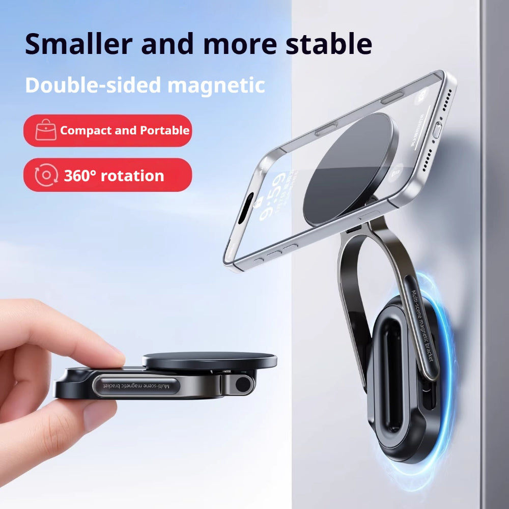 Magnetic Foldable Phone Holder – Mini Portable for Outdoor Travel, Gym, Treadmill, Airplane, Desktop & Selfie Stick – Compact On-the-Go Shooting Stand