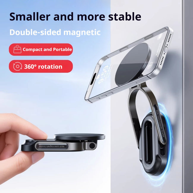 Magnetic Foldable Phone Holder – Mini Portable for Outdoor Travel, Gym, Treadmill, Airplane, Desktop & Selfie Stick – Compact On-the-Go Shooting Stand Hover Image