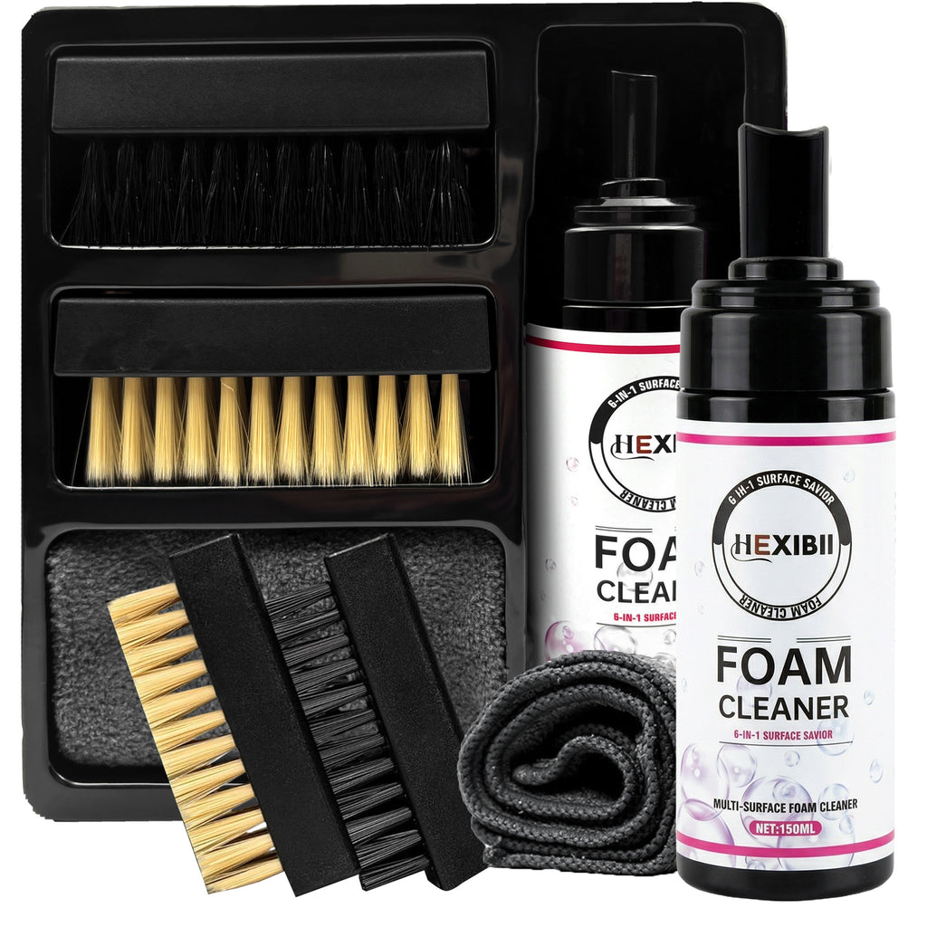 Multipurpose foaming cleaner,Shoe Cleaner Kit for Sneaker, foam cleaner for car,Cleaning Kit, Sneaker 5.3Oz with 2 Brush & Microfiber Towel Included, Shoe, Suede, Boot, Canvas, PU, Fabric, etc,Clear