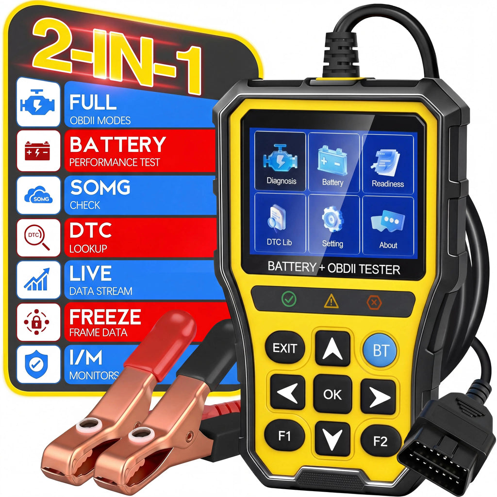 Hexibii 2-in-1 OBD2 Scanner Car Battery Tester ,PRO OBD2 Scanner Diagnostic Tool, Car Code Reader with Battery Tester, Check Engine Code Reader with Reset OBDII, Real-Time Date, DTC Lookup, Scan Tool for All OBDII Protocol Cars Since 1996 summervibes,summ