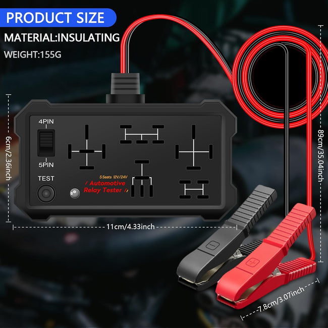 5 in 1 Automotive Relay Tester - 12V 24v Quick Diagnostic Tool with Battery Clips for 4 Pin & 5 Pin Relays, Voltage Detector for Car Truck Motorcycle, Multi-Position Electrical Tester Main Image