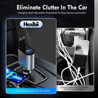 Hexibii 4 in 1 Fast Car Phone Charger, Retractable Car Charger, 60W, Retractable Cables (2.6Ft) and 2 USB Ports Car Charger Adapter, Compatible with iPhone 15/15 Pro Max/14 Pro Max/13/12/11,Galaxy S23/22,Pixel