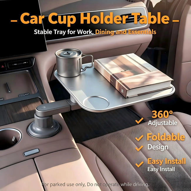 Foldable Car Cup Holder Tray 360 Adjustable Car Food Table Portable Car Desk with Free Adapter Silicone Pad Car Travel Eating Work Table for EV SUV Sedan Road Trip Camping tiktokshopbacktoschool,back to school,back to school haul Hover Image