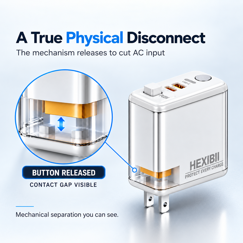 HEXIBII E11 65W SiC Fast Charger, Wall Charger with Auto Power-Off Safety, Dual Port USB-C & USB-A Power Adapter for iPhone 15/16/17/18 Pro Plus Pro Max, MacBook Pro, Galaxy, Pixel, iPad,and more