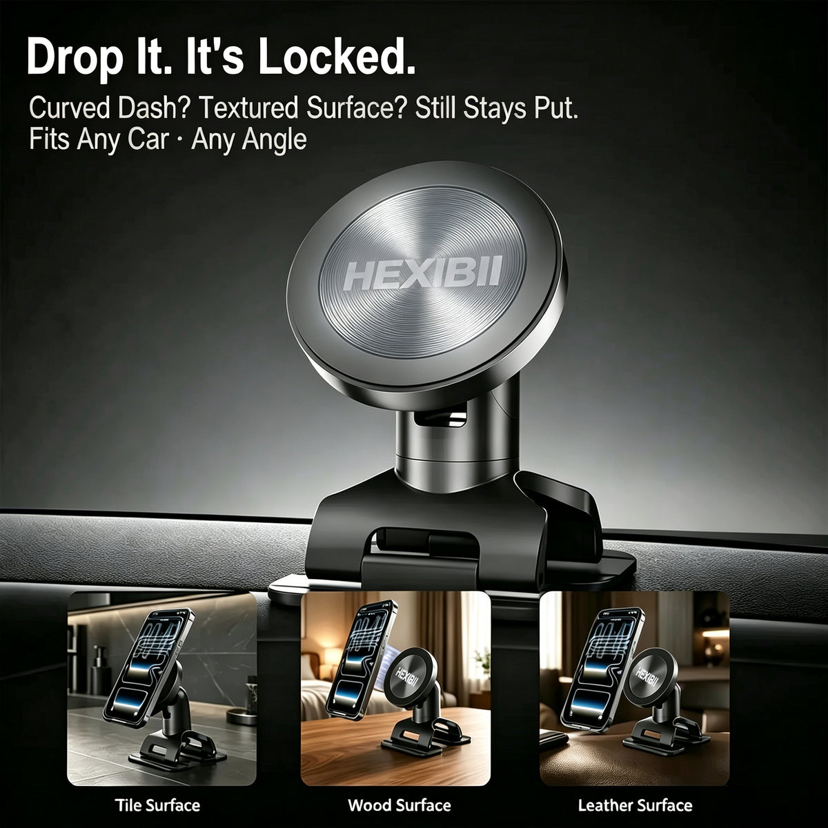 HEXIBII Leggy Mount , 360 Degree Rotating/Clip on Car Phone Holder Universally ABS Phone Mount for Secure Handfree Driving Holder for Car