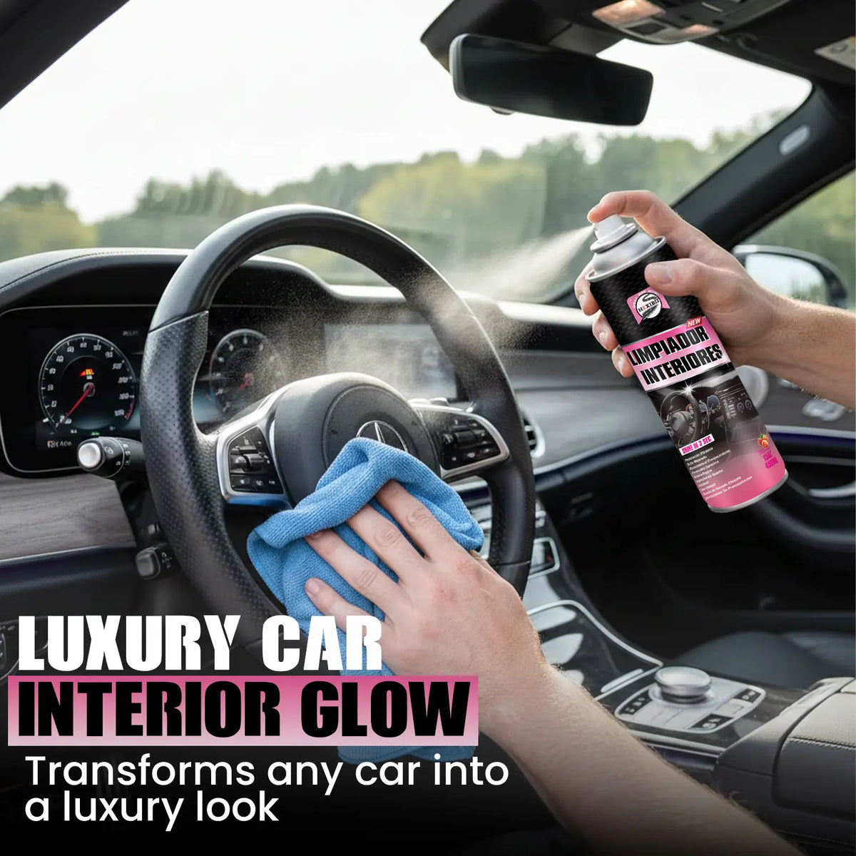 HXIBII 15oz All-Purpose Aerosol Car Polish & Surface Cleaner Spray - Easy Apply Concentrated Automotive Interior Care with UV Protection, Ceramic Shield, Glossy Finish; Cleans Leather, Plastic, Rubber, Metal, Decontaminates, Restores, Trim Restore