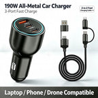 HEXIBII mini laptop car charger, All-Metal 190W 3-Port Fast , 100W PD USB-C Car Cigarette Lighter Charger for Laptop, iPhone 15/16/17, Android, Drone & Electric Baby Seat tiktokshopbacktoschool,back to school,back to school haul
