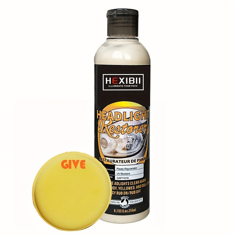 HEXIBII 8.5oz Car Headlight Restoration Kit - Automotive Headlight Oxidation Yellowing Scratches Blurring Remover, Headlight Refurbishment Repair Agent