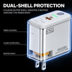 HEXIBII E11 65W SiC Fast Charger, Wall Charger with Auto Power-Off Safety, Dual Port USB-C & USB-A Power Adapter for iPhone 15/16/17/18 Pro Plus Pro Max, MacBook Pro, Galaxy, Pixel, iPad,and more