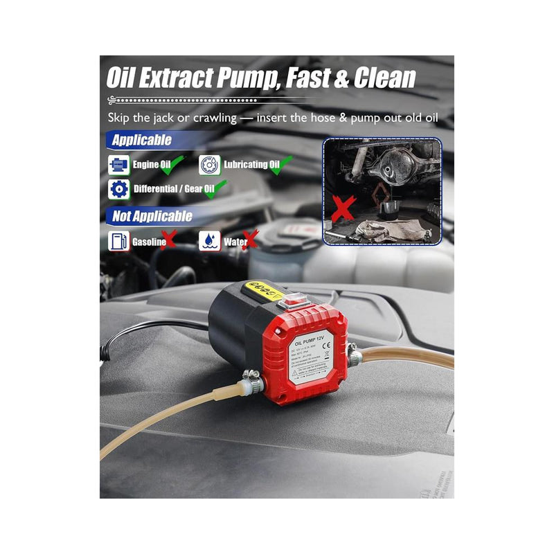 12V 24V 80W Oil Extractor Pump, Oil Removal Transfer Suction Pump for Fluid Change, Diesel Scavenge Pump with Tubes Kit, Compatible with Truck RV Boat Marine (Red)