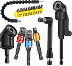 17Pcs Flexible Drill Bit Extension, Include 3Pcs Rotatable Socket Adapter 2Pcs Hex Shank 105° Right Angle Drill Attachment 10 Short Screwdriver Bits 90° Angled Bits and Bendable Extension
