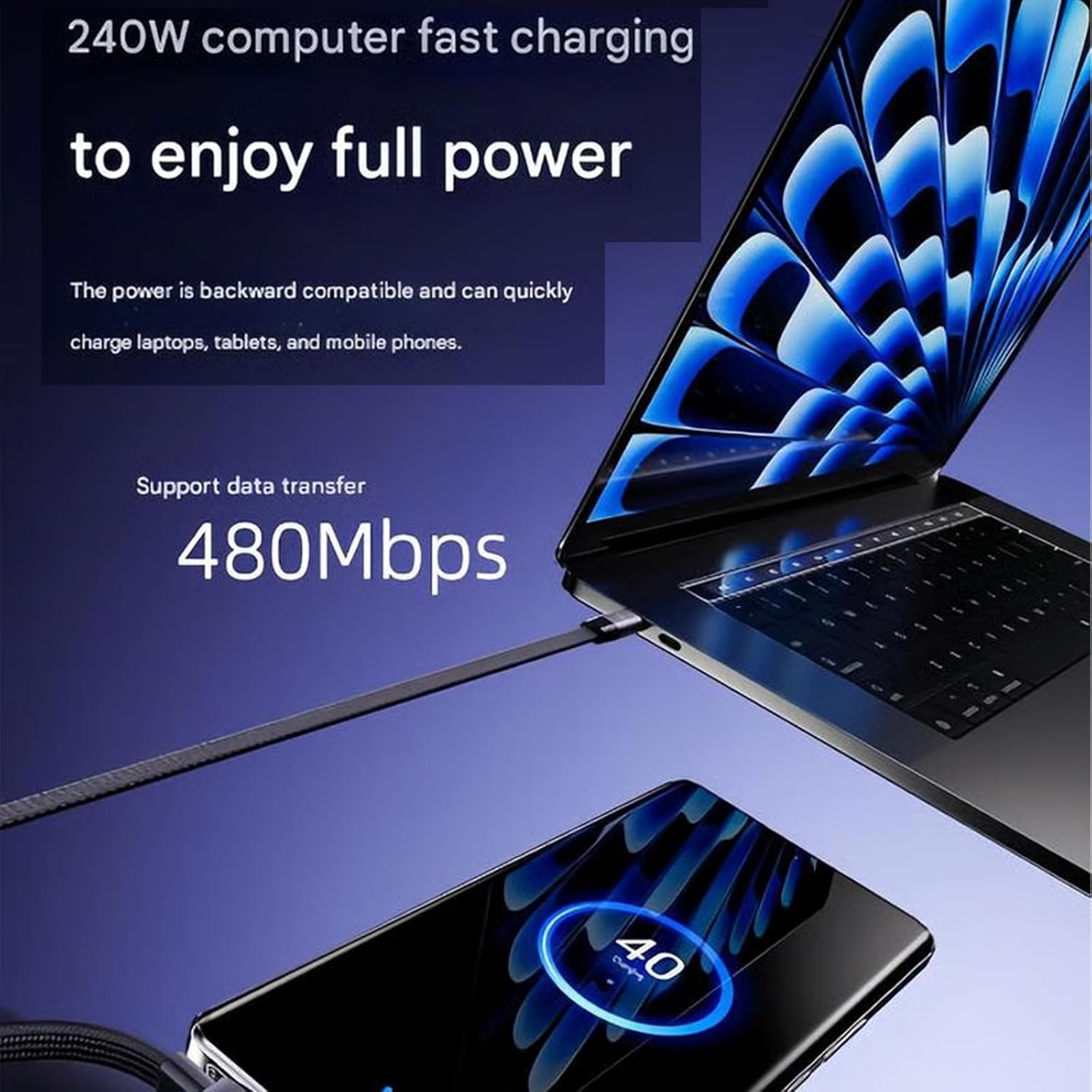 Invisible Holder Charger Cable - 2-in-1 Invisible Holder Charger Cable with Stand, 240w Super Fast Charging, Type C and Folding Phone Holder 5ft to Smartphones Tablets (1Pcs)