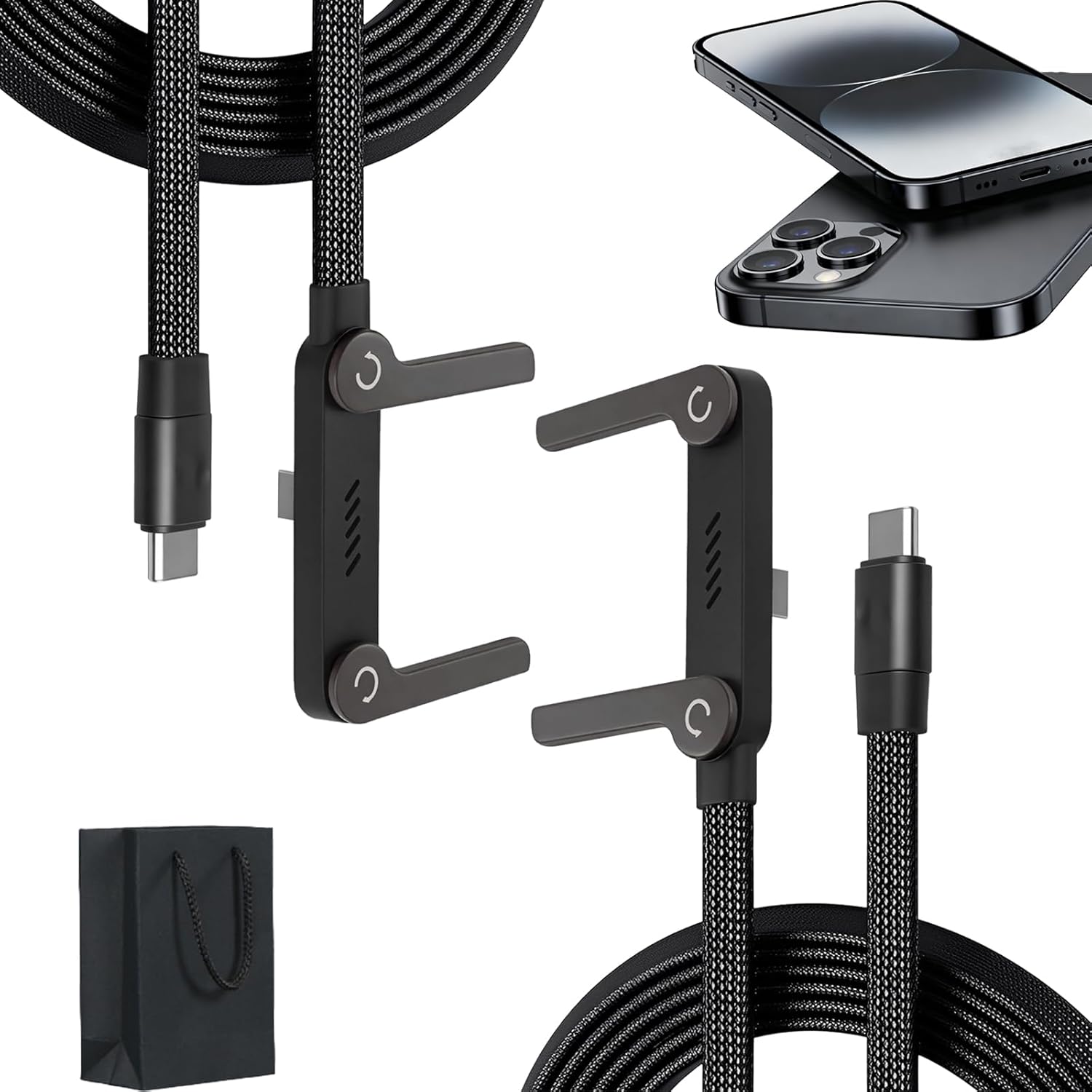 Invisible Holder Charger Cable - 2-in-1 Invisible Holder Charger Cable with Stand, 240w Super Fast Charging, Type C and Folding Phone Holder 5ft to Smartphones Tablets (1Pcs)