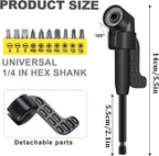 17Pcs Flexible Drill Bit Extension, Include 3Pcs Rotatable Socket Adapter 2Pcs Hex Shank 105° Right Angle Drill Attachment 10 Short Screwdriver Bits 90° Angled Bits and Bendable Extension