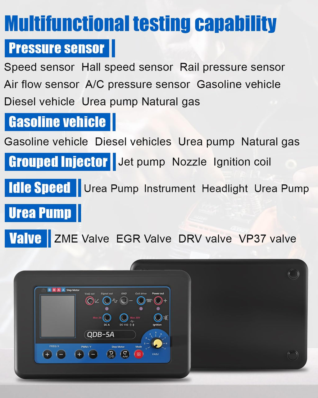 Upgraded QDB-5A Ignition Coil Tester Automotive Actuator Drive Tool for Ignition Coil Fuel Injector Solenoid Valve Stepper Motor Diagnostic Testing Equipment