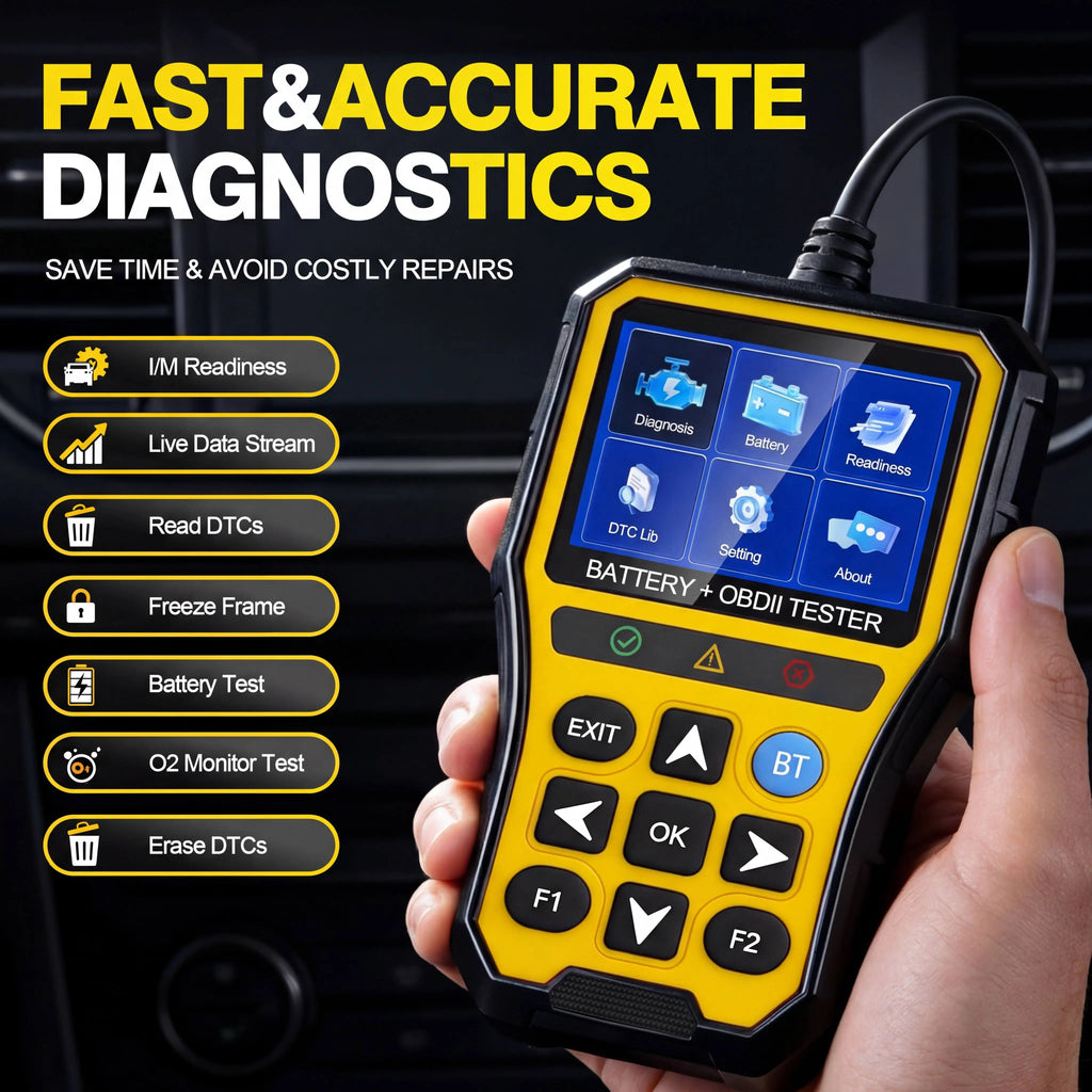 Hexibii 2-in-1 OBD2 Scanner Car Battery Tester ,PRO OBD2 Scanner Diagnostic Tool, Car Code Reader with Battery Tester, Check Engine Code Reader with Reset OBDII, Real-Time Date, DTC Lookup, Scan Tool for All OBDII Protocol Cars Since 1996 summervibes,summ