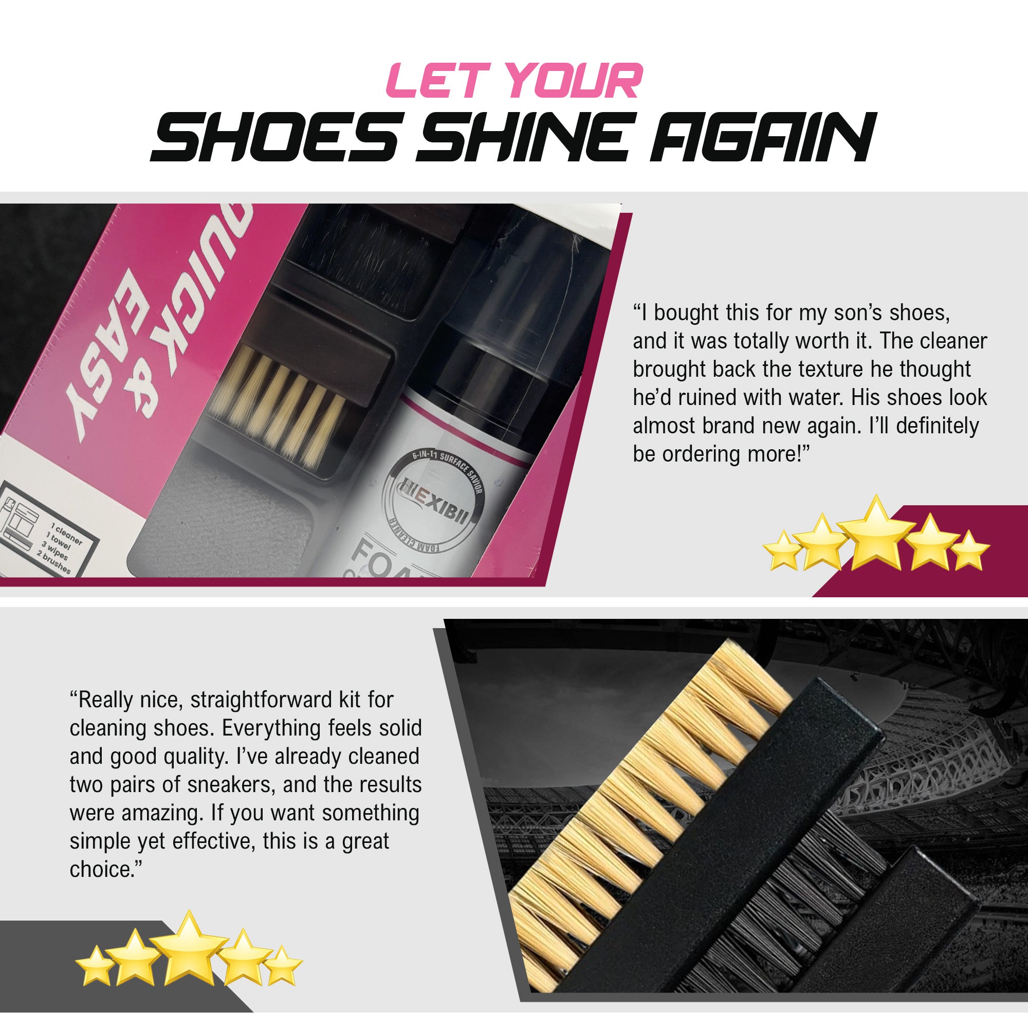 Multipurpose foaming cleaner,Shoe Cleaner Kit for Sneaker, foam cleaner for car,Cleaning Kit, Sneaker 5.3Oz with 2 Brush & Microfiber Towel Included, Shoe, Suede, Boot, Canvas, PU, Fabric, etc,Clear