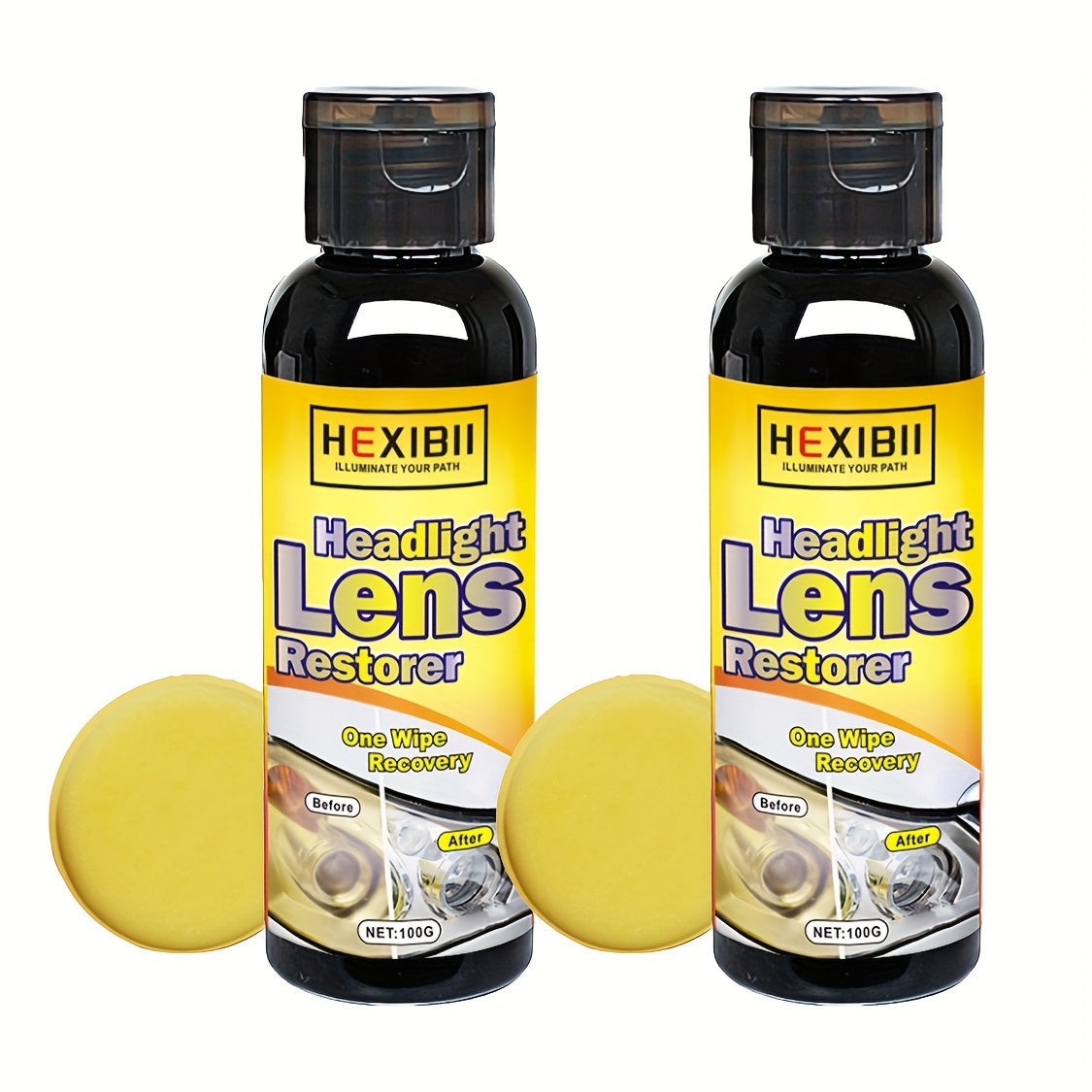 6.6oz Headlight Restoration Kit - Plastic Applicator Included, Clear Headlight Repair Solution For Oxidation, Blurring & Yellowing, No Battery Needed 100mlx2