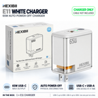 HEXIBII E11 65W SiC Fast Charger, Wall Charger with Auto Power-Off Safety, Dual Port USB-C & USB-A Power Adapter for iPhone 15/16/17/18 Pro Plus Pro Max, MacBook Pro, Galaxy, Pixel, iPad,and more