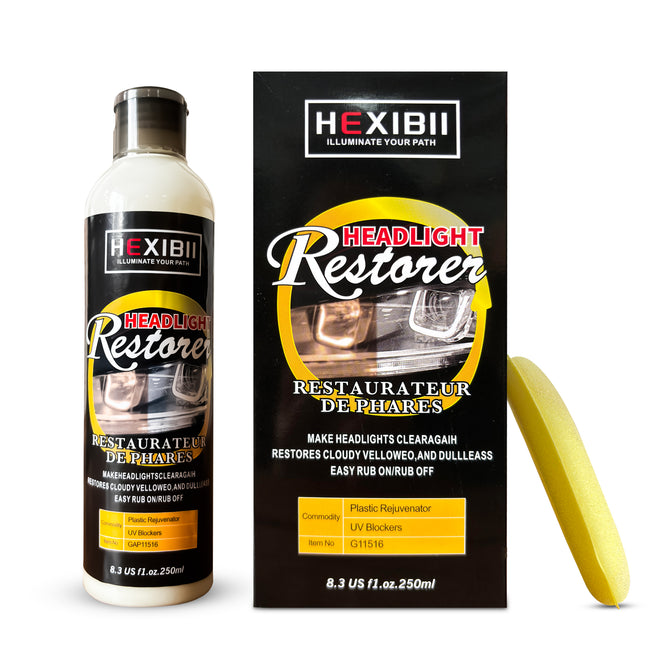 HEXIBII 8.5oz Car Headlight Restoration Kit - Automotive Headlight Oxidation Yellowing Scratches Blurring Remover, Headlight Refurbishment Repair Agent Hover Image