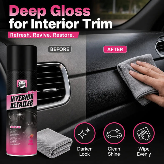 HXIBII 15oz All-Purpose Aerosol Car Polish & Surface Cleaner Spray - Easy Apply Concentrated Automotive Interior Care with UV Protection, Ceramic Shield, Glossy Finish; Cleans Leather, Plastic, Rubber, Metal, Decontaminates, Restores, Trim Restore Main Image
