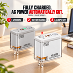 HEXIBII E11 65W SiC Fast Charger, Wall Charger with Auto Power-Off Safety, Dual Port USB-C & USB-A Power Adapter for iPhone 15/16/17/18 Pro Plus Pro Max, MacBook Pro, Galaxy, Pixel, iPad,and more