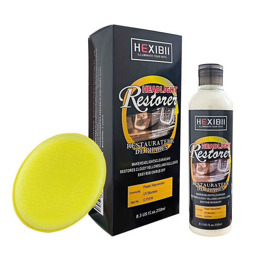 HEXIBII 8.5oz Car Headlight Restoration Kit - Automotive Headlight Oxidation Yellowing Scratches Blurring Remover, Headlight Refurbishment Repair Agent
