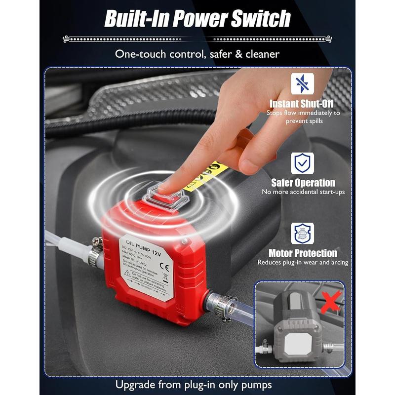 12V 24V 80W Oil Extractor Pump, Oil Removal Transfer Suction Pump for Fluid Change, Diesel Scavenge Pump with Tubes Kit, Compatible with Truck RV Boat Marine (Red)