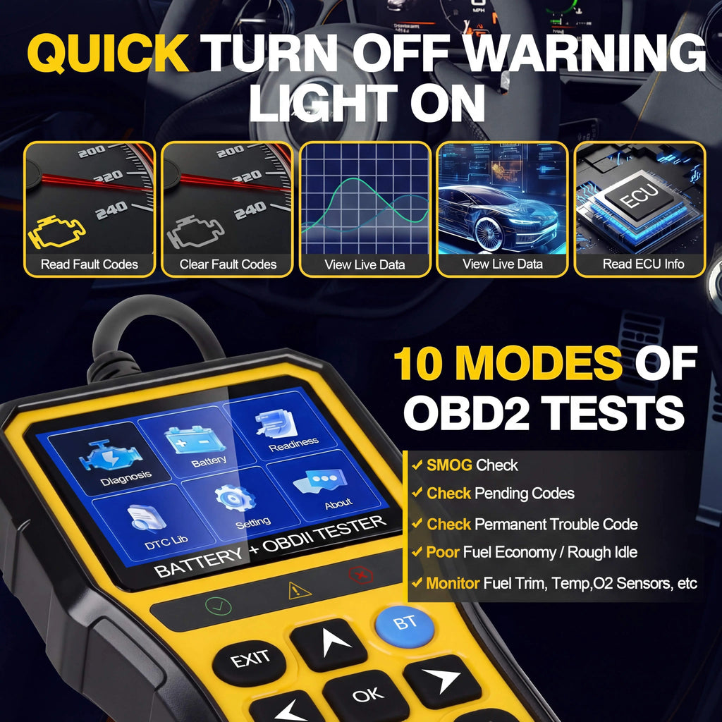 Hexibii 2-in-1 OBD2 Scanner Car Battery Tester ,PRO OBD2 Scanner Diagnostic Tool, Car Code Reader with Battery Tester, Check Engine Code Reader with Reset OBDII, Real-Time Date, DTC Lookup, Scan Tool for All OBDII Protocol Cars Since 1996 summervibes,summ