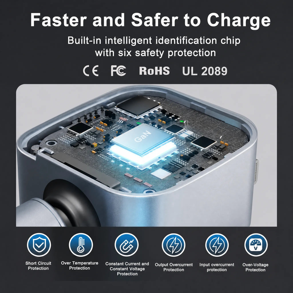 Hexibii 125W laptop Car Charger with Retractable Cable, 1-Port with 65w PD/PPS, 2-Port Fast Charger with 30W PD USB-C, USB-A, Cigarette Lighter Adapter for laptop,iPhone 17/16/15, Galaxy S25/S24, iPad, GPS, 12V Car Accessories