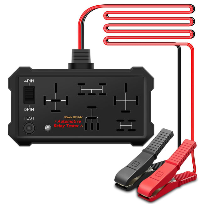 5 in 1 Automotive Relay Tester - 12V 24v Quick Diagnostic Tool with Battery Clips for 4 Pin & 5 Pin Relays, Voltage Detector for Car Truck Motorcycle, Multi-Position Electrical Tester Hover Image