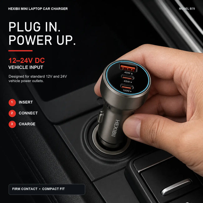 HEXIBII mini laptop car charger, All-Metal 190W 3-Port Fast , 100W PD USB-C Car Cigarette Lighter Charger for Laptop, iPhone 15/16/17, Android, Drone & Electric Baby Seat tiktokshopbacktoschool,back to school,back to school haul Main Image