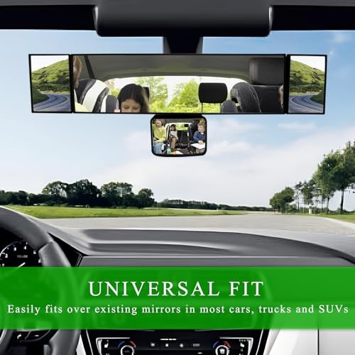 15" Rear View Mirror with Baby Mirror, Panoramic Anti-Glare Wide Angle Convex